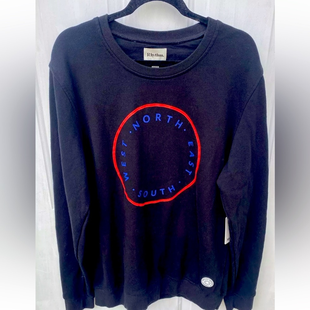Rhythm Mens North, South, East, West Black Sweatshirt Rare NWT